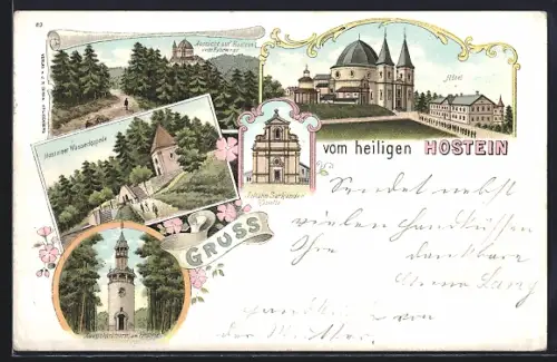 Lithographie Hostyn, Hôtel, Hostynska vodni kaple, Rozledna sv. Hostyne