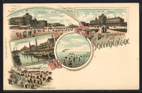 Lithographie Scheveningen, Kurhaus en Strand, Havenstraat