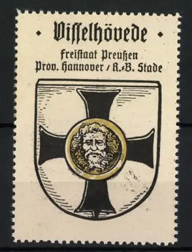 Reklamemarke Visselhövede, Freistaat Preussen Prov. Hannover, Wappen mit Mann im Kreuz, Kaffee-HAG Serie