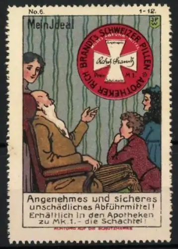 Künstler-Reklamemarke Johann Peter Werth, Abführmittel Rich. Brandt's Schweizer Pillen, Grossvater berichtet