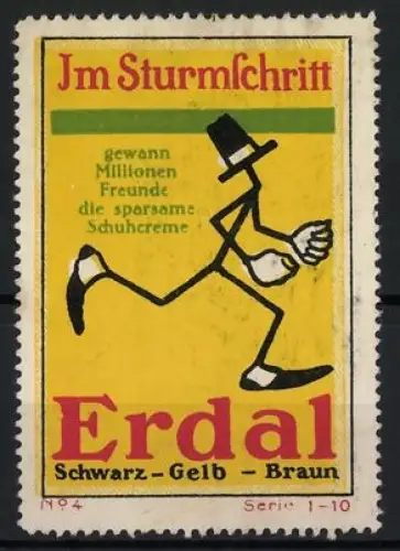 Reklamemarke Erdal, Im Sturmschritt, laufender Mann mit Schuhcreme
