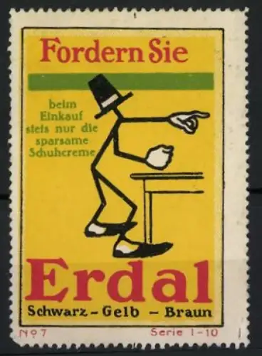 Reklamemarke Erdal Schuhcreme, Fordern Sie, Figur mit Tisch