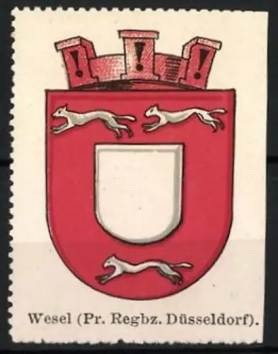 Reklamemarke Wesel, Pr. Regbz. Düsseldorf, Stadtwappen mit Hunden