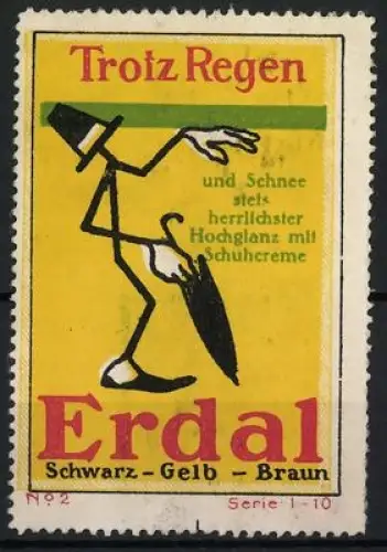 Reklamemarke Erdal Schuhcreme, Trotz Regen, Mann mit Regenschirm