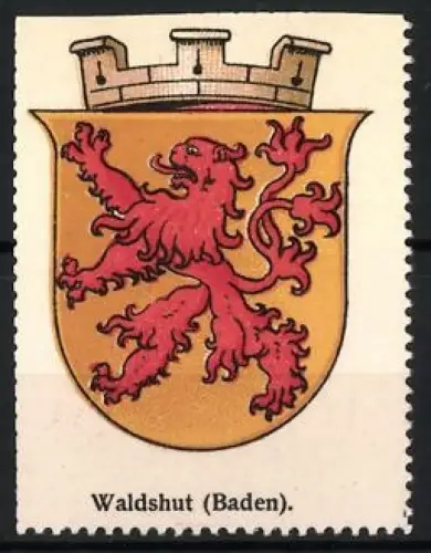 Reklamemarke Waldshut /Baden, Löwe im Wappen, Stadtmauer-Krone