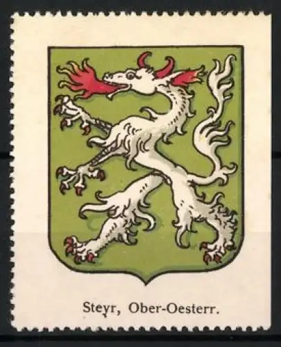 Reklamemarke Steyr, Ober-Oesterr., feuerspeiender Drache