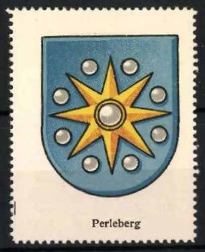 Reklamemarke Perleberg, Stadtwappen, Gelber Stern auf Blau