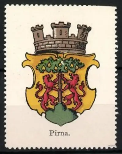Reklamemarke Pirna, Pirna, Stadtwappen mit Löwen und Burgturm