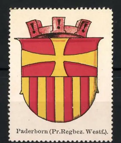 Reklamemarke Paderborn, Pr. Regbez. Westf., Wappen mit Kreuz und Türmen
