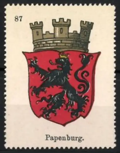 Reklamemarke Papenburg, Wappen mit Löwe und Burg