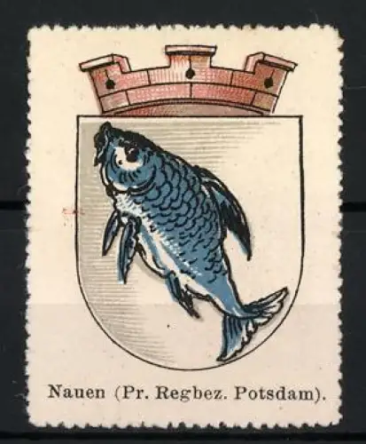 Reklamemarke Nauen, Pr. Regbez. Potsdam, Fisch im Wappen
