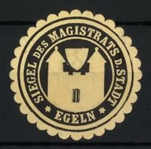 Reklamemarke Egeln, Siegel des Magistrats der Stadt, Burgtor-Symbol