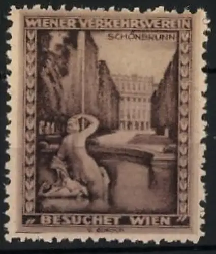 Reklamemarke Wien, Besuchet Wien, Schloss Schönbrunn mit Brunnenfigur