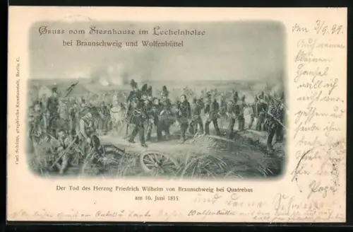 AK Tod des Herzogs Friedrich Wilhelm von Braunschweig bei Quatrebas 1815