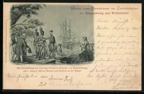 AK Einschiffung des Herzogs Friedrich Wilhelm von Braunschweig 1809