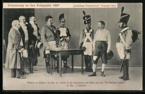 AK Schärdings Franzosennot, Festspiel 1909, Massena spricht zu Stöger