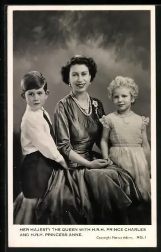 AK Her Majesty the Queen with H. R. H. Prince Charles and H. R. H. Princess Anne