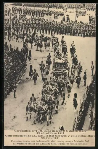 AK Coronation of King George V & Queen Mary 1911, Procession turning into Parliament St.