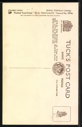 AK The Duchess of York with The Little Princess Elizabeth