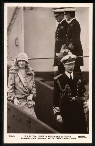 AK Duke and Duchess of York Leaving HMS Renown after their Empire Tour
