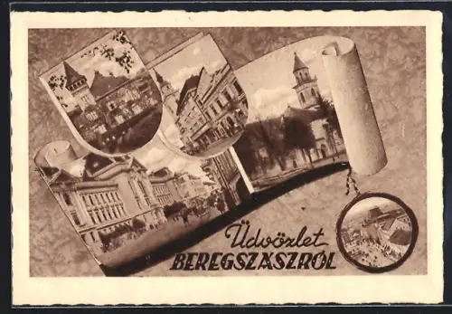 AK Berehowe, Kirche, Strassenpartie, weitere Motive