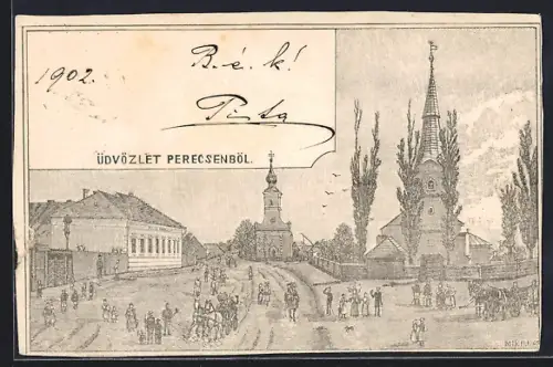 Künstler-AK Perecsen, Panorama