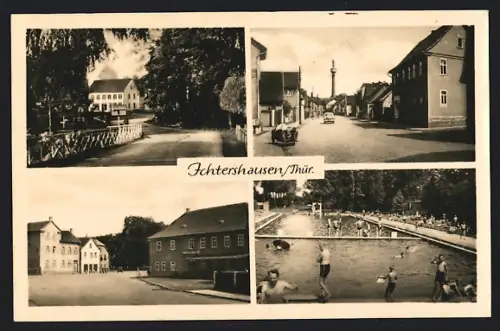 AK Ichtershausen /Thür., Ortsansichten, Schwimmbad, Hauptstrasse, Platz mit Gebäuden