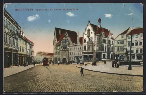 AK Nordhausen, Kornmarkt mit Sparkassengebäude