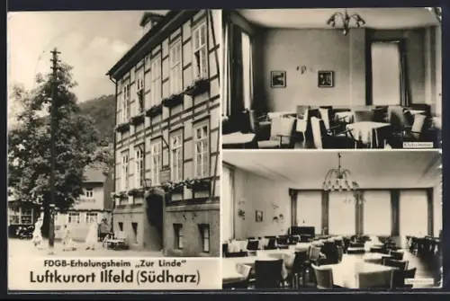 AK Ilfeld /Südharz, FDGB-Erholungsheim Zur Linde, Speisesaal, Klubzimmer