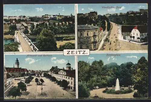 AK Zeitz, Altmarkt und Rathaus, Schillerplatz, Wendischer Berg