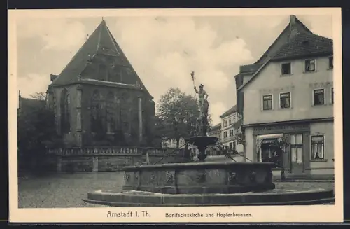 AK Arnstadt i. Th., Bonifatiuskirche, Hopfenbrunnen