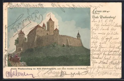 Künstler-AK Wachsenburg, Veste Wachsenburg im 14. Jahrhundert