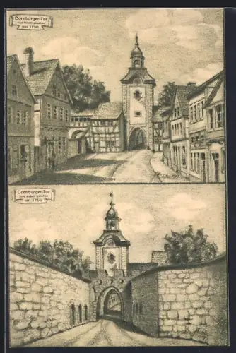 AK Zerbst, Dornburger-Tor um 1750, Stadtansichten