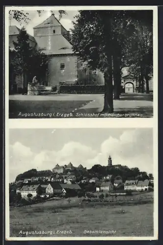 AK Augustusburg i. Erzgeb., Schlosshof mit Märchenbrunnen, Gesamtansicht