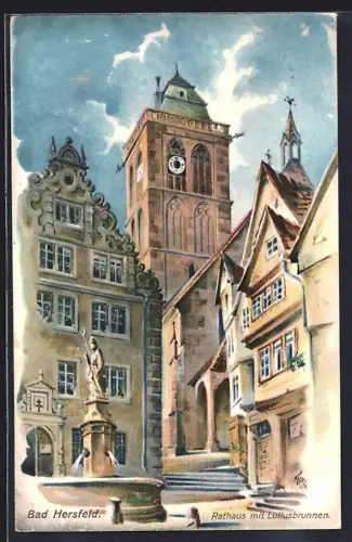AK Bad Hersfeld, Rathaus, Lullusbrunnen