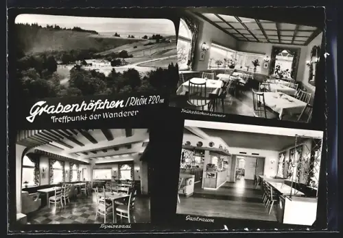 AK Grabenhöfchen /Rhön, Gasthaus, Inh. Richard Schimetschka, Frühstückszimmer, Speisesaal, Gastraum