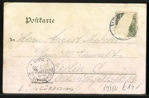 Lithographie Leipa / Spreewald, Gasthof, Hof und Trachten