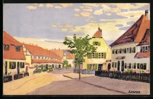 Künstler-AK Hellerau b. Dresden, Strassenpartie mit Einfamilienhäusern