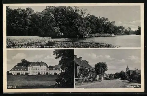 AK Prötzel, Seepartie, Schloss, Dorfstrasse