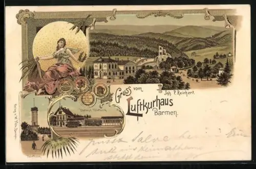 Lithographie Barmen, Partie am Luftkurhaus & Bahnhof Töllethurm