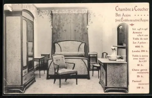 AK Reklame für Möbel, Chambre à Coucher, mit Preisliste
