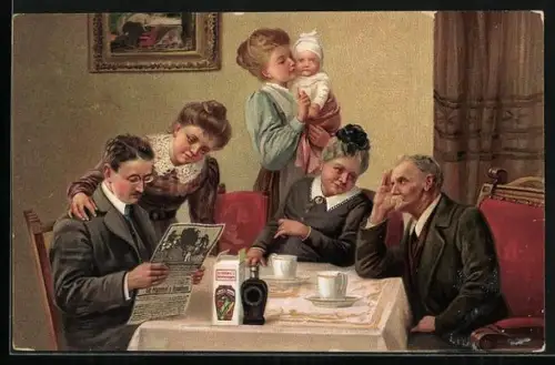 AK Familie zu Tisch, Dr. Hommel`s Haematogen, Glänzend bewährtes Nähr- u. Kräftigungmittel