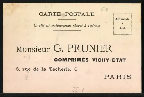 AK Paris, 6, rue de la Tacherie, Bon pour un échantillon de Comprimés Vichy-Etat