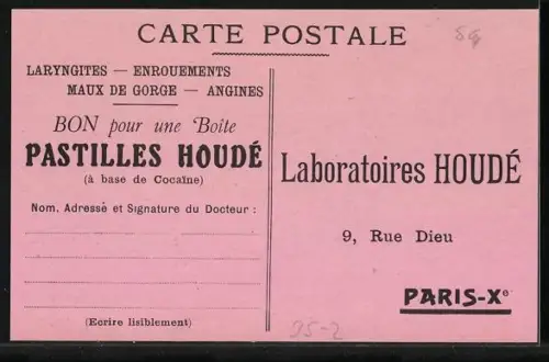 AK Paris, 9, Rue Dieu, Pastilles Houdé, Chlorhydrate de Cocaine