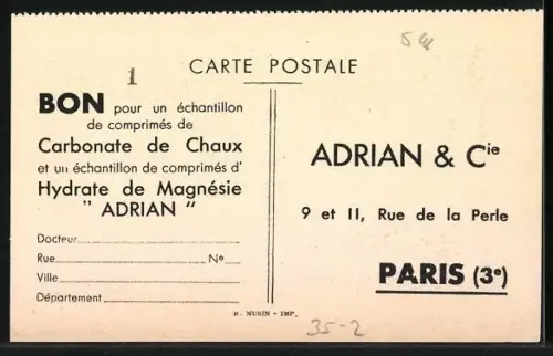 AK Paris, 9 et 11, Rue de la Perle, Comprimes de Adrian & Cie