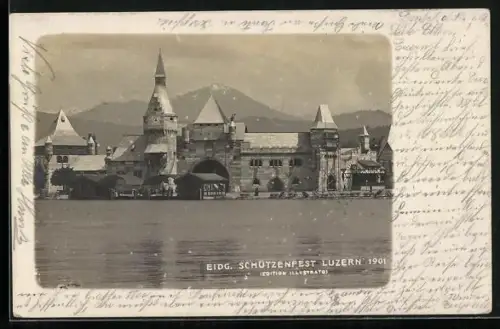 AK Luzern, Eidg. Schützenfest 1901, Stadtansicht vom Wasser aus