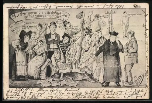 AK Zur Erinnerung an die Aufhebung des Diktaturparagraphen, Geistlicher zeigt auf Hund
