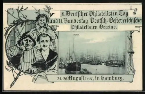 AK Hamburg, 19. Deutscher Philatelisten Tag, Hafen