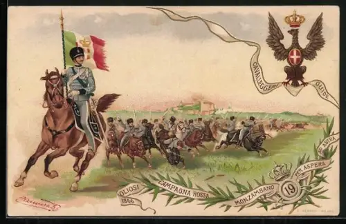 Lithographie 19° Regg. Cavalleggeria Guide, italienisches Kavallerie-Regiment
