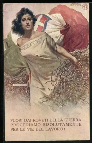 Künstler-AK Fuori dai Rovetti della Guerra, Libertas-Figur